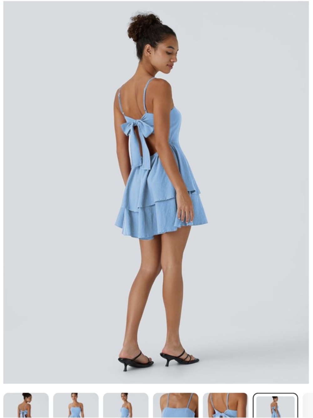 HALARA Light Blue Backless Tiered Mini Dress with Bow